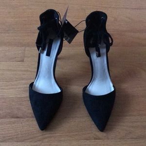 Suede Black Pointed Toe High Heels